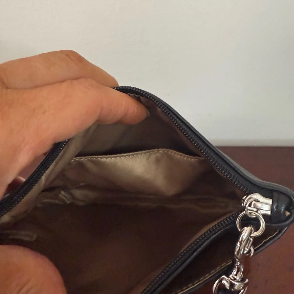 Coach Black pebbled Leather wristlet/wallet with exterior pocket